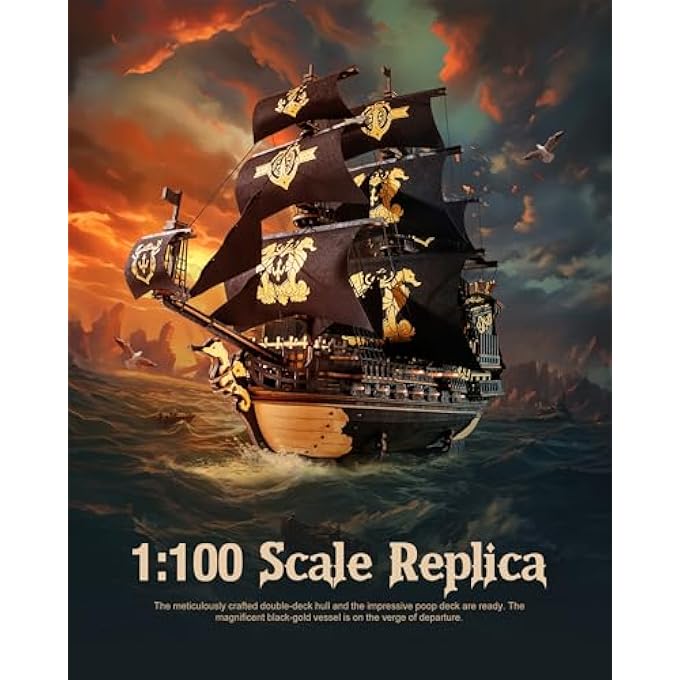 SEAHORSE 3D WOODEN PUZZLES FOR ADULTS, BLACK SAILBOAT MODEL KITS FOR BOYS AND MEN, HOME OFFICE DECOR GIFTS PIRATE SHIP BUILDING (603 PCS) - Image 2